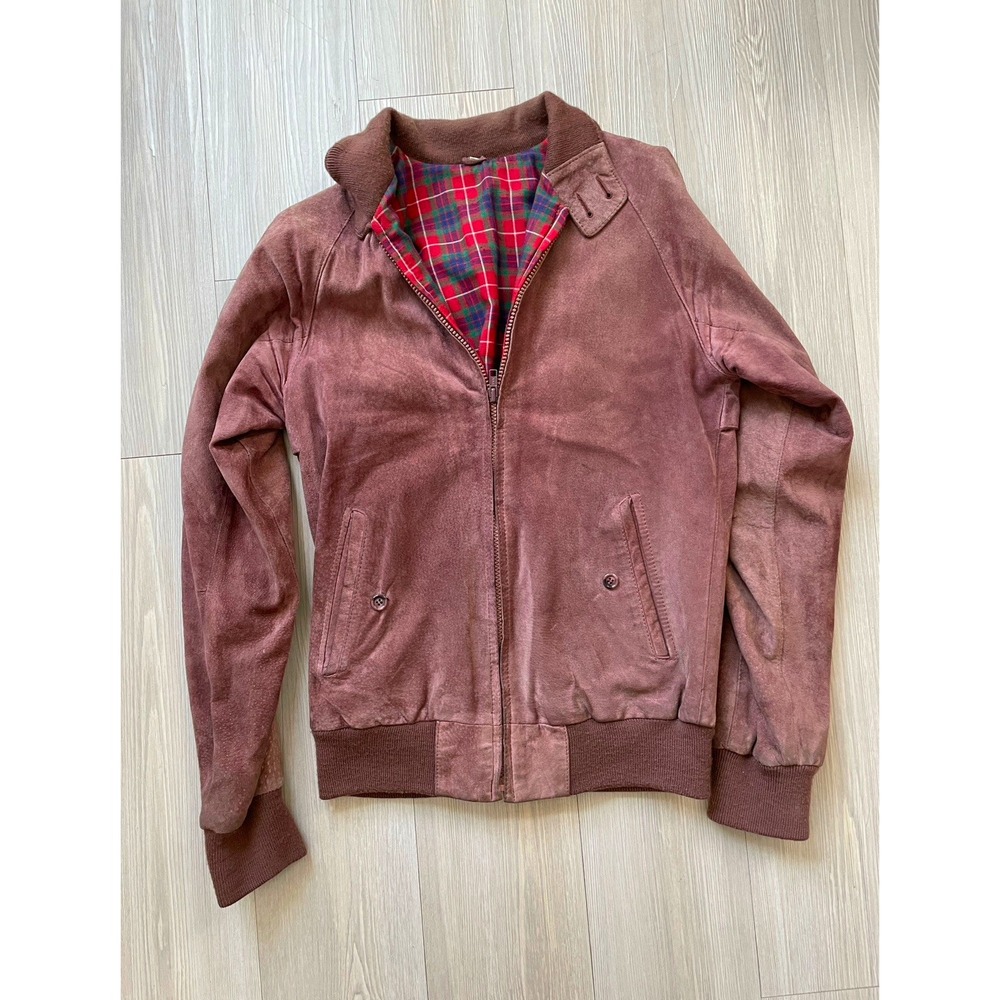 Women's Pink Suede Leather Bomber Jacket Full Zip Flannel Lined Size S Chic Fall